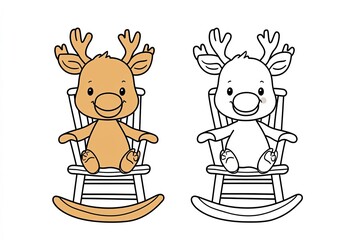 Little moose with tiny antlers, sitting on a rocking chair.