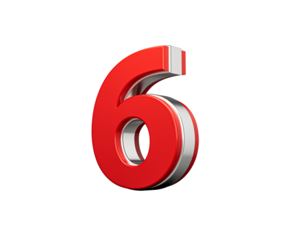 Bold Vibrant Red Number Six Number 6 With Sleek Metallic Gleam 3D Illustration