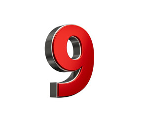 Bold Vibrant Red Number Nine Number 9 With Sleek Metallic Gleam 3D Illustration
