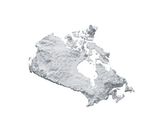 Canada Map Gray And Shaded Relief Textured Map 3D Illustration