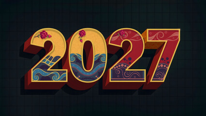 3d wording metallic font-weight bold year number 2027