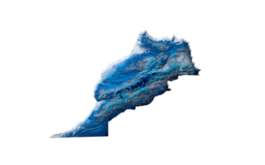 3d Deep Blue Water Morocco Map Shaded Relief Texture Map 3d Illustration