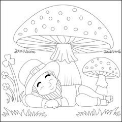 Mushroom with Leprechaun Line art design