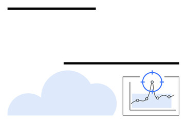 Cloud element with a focus on graph analysis and target pin indicating data performance. Ideal for technology, cloud computing, analytics, trends, performance, tracking, systems. Abstract line flat