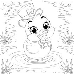 St Patrics day Cute Duck Line art  Coloring page