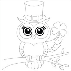 St Patricks day Cute Owl Line art  Coloring page
