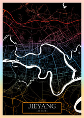 Jieyang City Street Map, abstract city banner, colorful urban paint, abstract watercolor, downtown watercolor paint, business city panorama