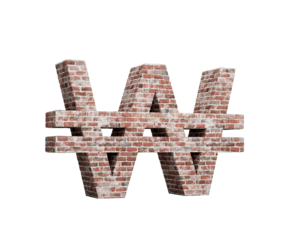 Korean Won Currency Sign Made Of Old Grunge Texture Wall Of Bricks 3D Illustration