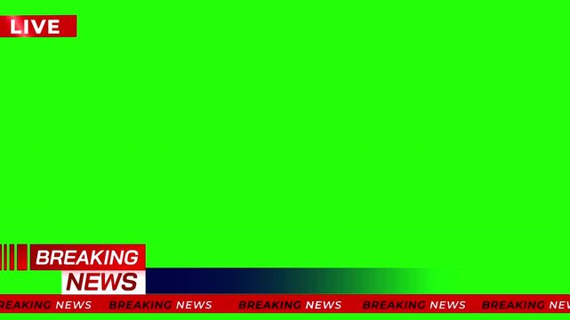 Breaking News - Lower third live breaking news background green screen and seamless looping ticker with blank text boxes.