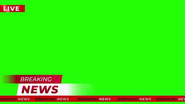 Breaking News - Lower third live breaking news background green screen and seamless looping ticker with blank text boxes.
