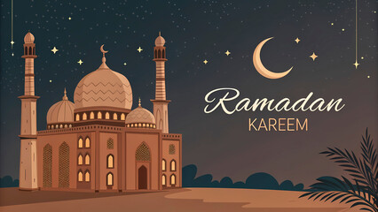 Majestic Architecture: A Mosque Bathed in Stars During Ramadan