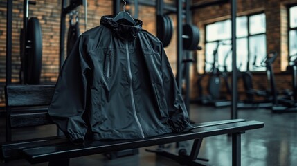 Black Jacket Hanging In A Gym Setting
