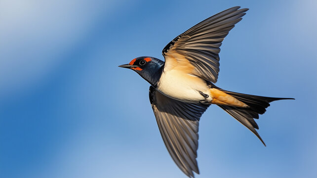 Lonely Swallow against Deep Sky with Clouds Close-up. Generated by artificial intelligence. - Powered by Adobe