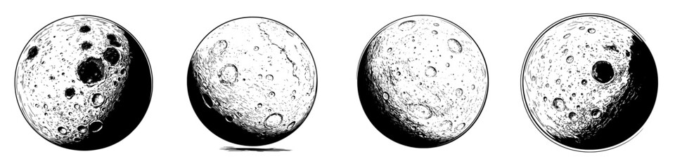 Monochrome illustration of a hand drawn contour of a Solar System planet © Andrei