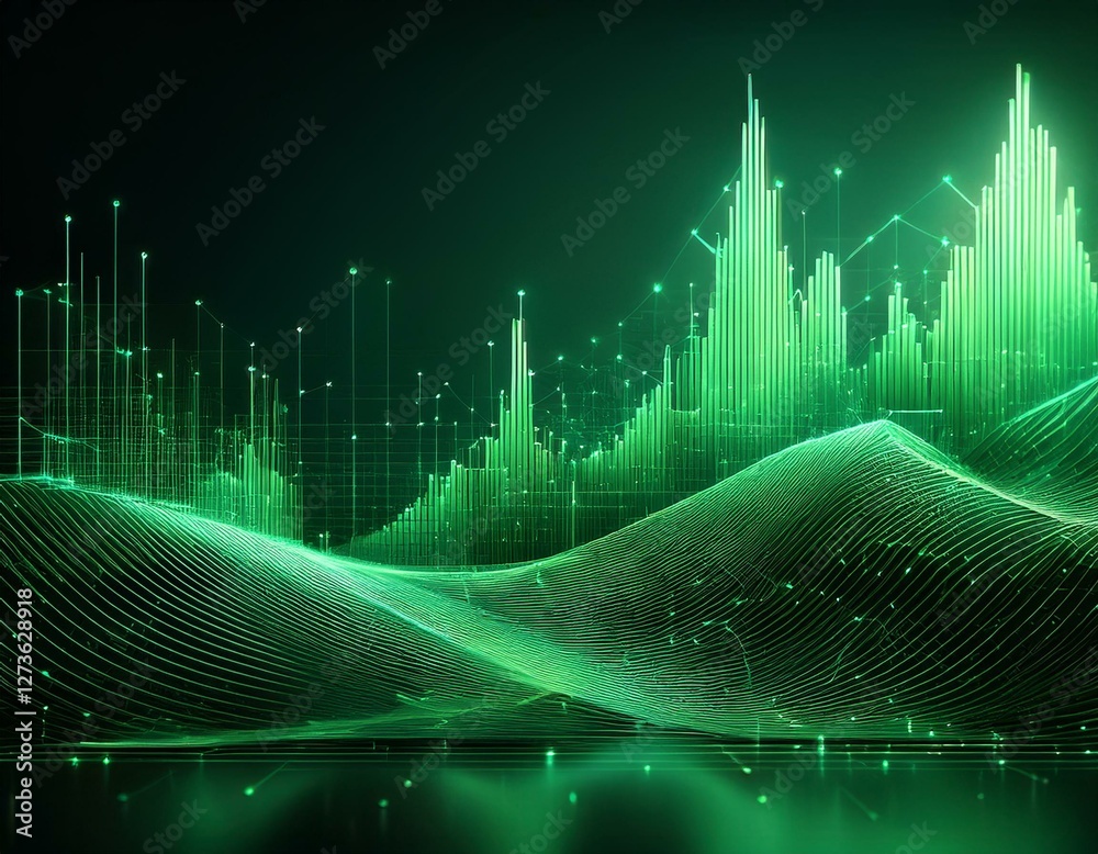 Wall mural abstract green geometric data visualization display