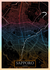 Sapporo City Street Map, abstract city banner, colorful urban paint, abstract watercolor, downtown watercolor paint, business city panorama