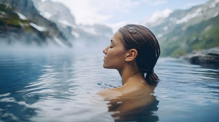 Fototapeta premium woman doing a morningbath in the lake