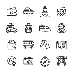 A set of icons for travel and transportation