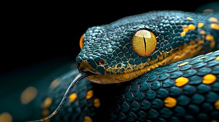Fototapeta premium Mesmerizing close up of a snake s iridescent skin showcasing the intricate pattern and vibrant colors of its glossy green and black scales This natural