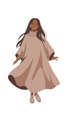 Naklejka premium Vector Illustration of a Modern, Feminine, Happy, Godly, and Classy Young Mulatto Woman in a Modest Poncho Sweater and Shoes on a White Background Generative AI