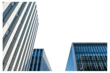 Perspective to a modern office buildings isolated in transparent sky