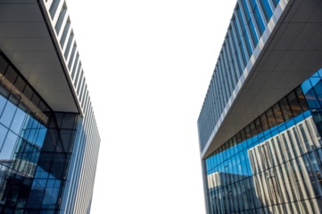 Perspective to a modern office buildings isolated in transparent sky