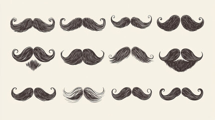 Silhouette vector mustache hair hipster curly collection beard barber and gentleman symbol fashion adult human facial gave vector illustration.