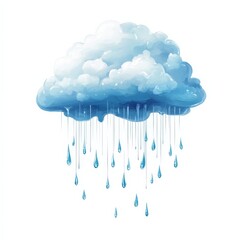 Watercolor Illustration of a Rain Cloud with Dripping Raindrops on White Background, Bringing Weather and Precipitation