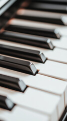 Fototapeta premium Close up of piano keys with soft natural lighting and elegant design