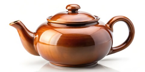 Brown Ceramic Teapot on White Background