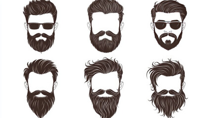Silhouette vector mustache hair hipster curly collection beard barber and gentleman symbol fashion adult human facial gave vector illustration.