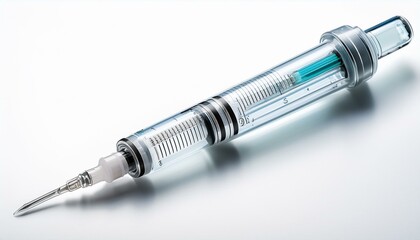 Fototapeta premium a medical syringe used for injections featuring a clear barrel and a fine needle isolated on white background