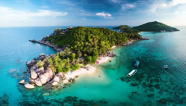 aerial view tropical beach sai nuan koh tao thailand