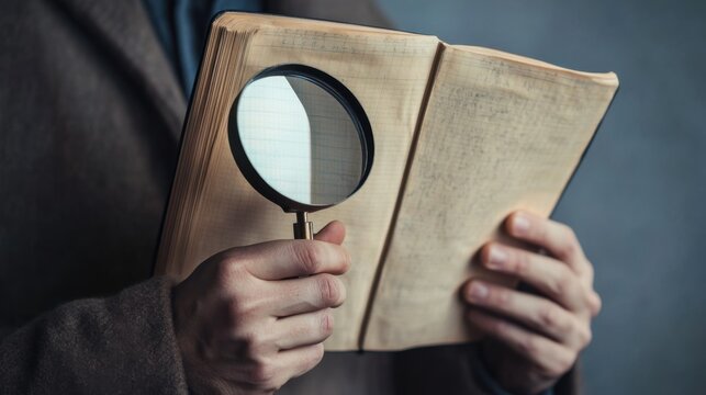 A detective holding a notebook with detailed case notes. Featuring investigation and organization