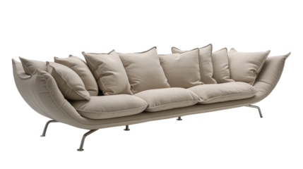 Sleek Contemporary Sofa with Soft Cushions Perfect for Modern Living Room Decor Isolated on White Background