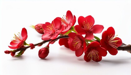 red cherry blossom branch isolated on white background
