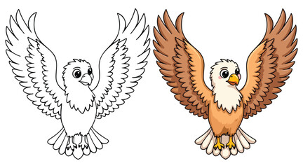 A Cute Eagle Isolated Line Art Vector Outline Illustration Black and White with Coloring Sample