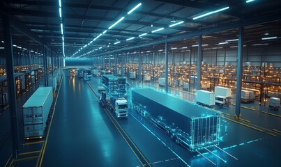 Futuristic Distribution Hub: AR Visualization of Smart Logistics Operations