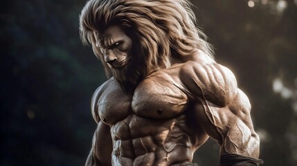 Lion Man With Muscular Physique. A Formidable Beast With The Mind Of A Human And The Body Of A God.