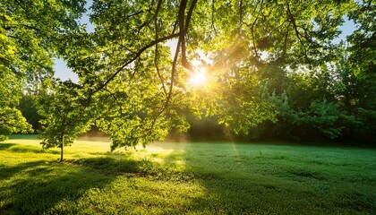 Obraz premium tree foliage in beautiful morning light with sunlight in summer