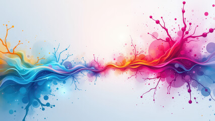 Fototapeta premium Vibrant abstract illustration for brain science or neurostimulation, featuring colorful splashes and neural-like patterns.