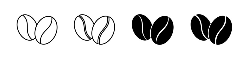Fototapeta premium Coffee beans icon set. Espresso, caffeine, roasted coffee symbol. Editable stroke. Vector illustration. 