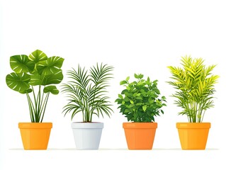 Fototapeta premium Vector set of potted plants on white background. 