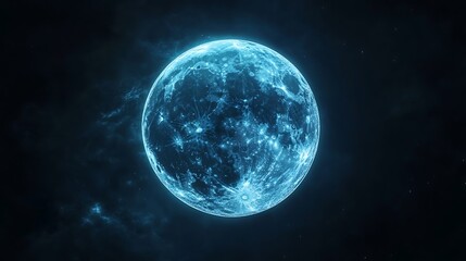 Obraz premium Glowing Blue Planet in Dark Space with Nebula and Starlight