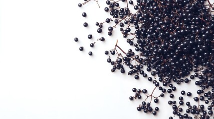 Obraz premium Black Elderberry Berries on White Background, Fresh and Natural Food