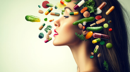 Health and longevity icons modern activity durability vector natural healthy life product food nutrition illustration