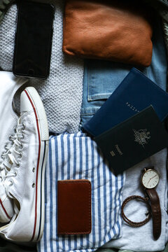 Detail of a packed bag ready for travel
