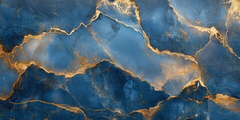 Fototapeta premium Deep blue and gold marble exudes elegance with its intricate patterns and rich textures, offering an immersive experience of depth and dimension on a flawless, smooth surface