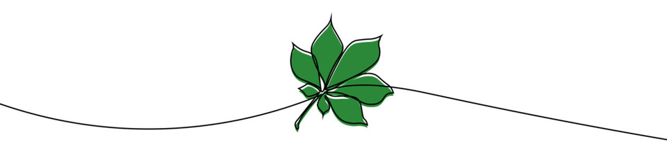 Chestnut leaf drawn with one continuous line. Single line drawing of an chestnut leaf. A colored chestnut leaf icon in the form of a continuous line. Single line icon. Vector illustration.
