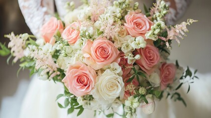 Obraz premium Bride with the bouquet of roses